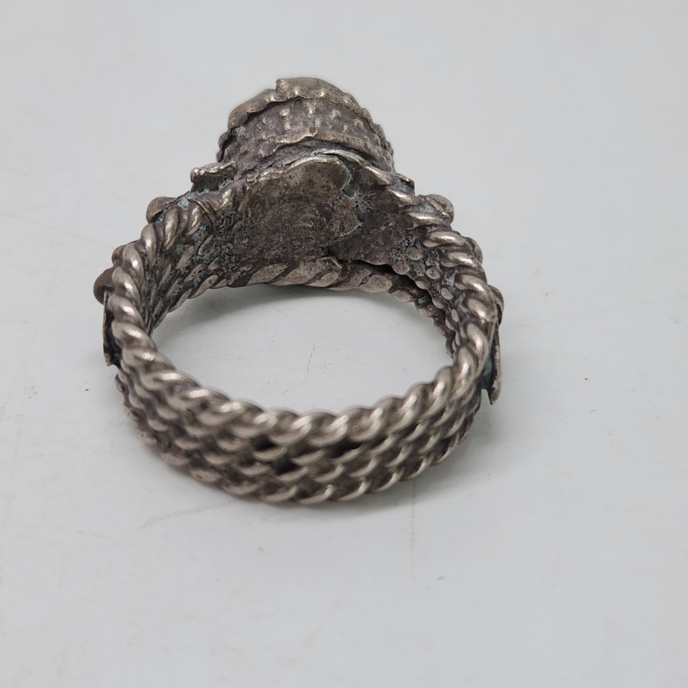 Antique Vintage Yemen 900 Silver Red Carnelian Tribal Ring Sz 11 Brutalist Chunk - Picture 12 of 12